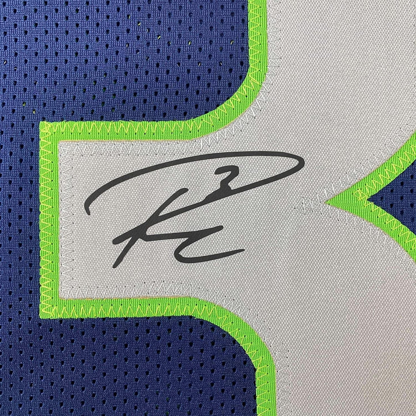 Framed Facsimile Autographed Russell Wilson 35x39 Seattle Blue Reprint Laser Auto Football Jersey
