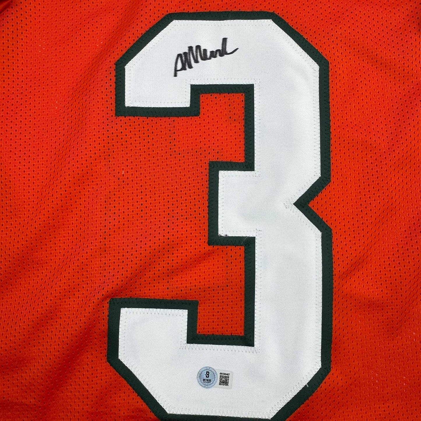 Framed Autographed/Signed Akheem Mesidor 35x39 Miami Orange College Football Jersey Beckett BAS COA