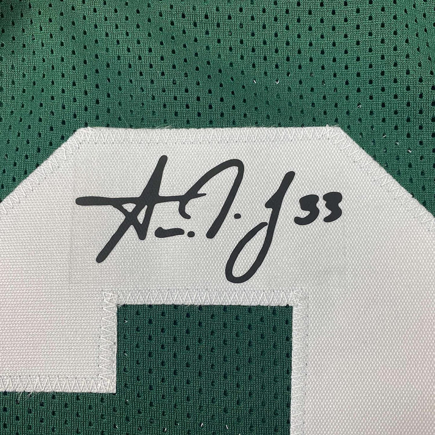 Framed Facsimile Autographed Aaron Jones 35x39 Green Bay Green Reprint Laser Auto Football Jersey