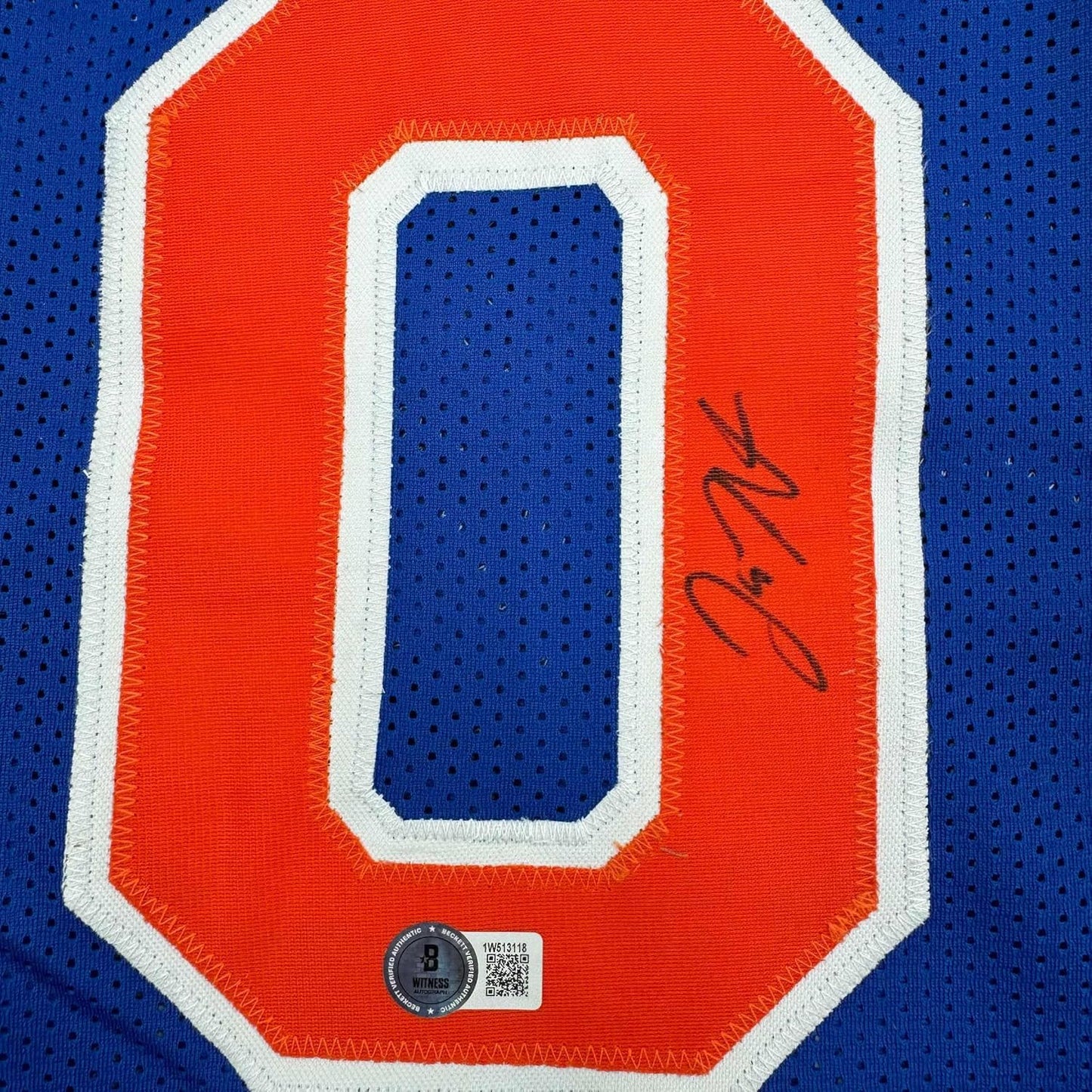 Framed Autographed/Signed Donte Divincenzo 35x39 New York Blue Basketball Jersey Beckett BAS COA