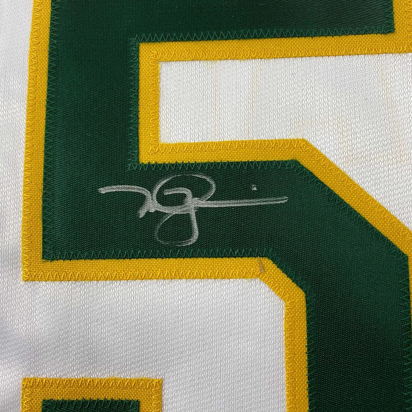 Framed Autographed/Signed Mark McGwire 35x39 Oakland White Baseball Jersey JSA COA