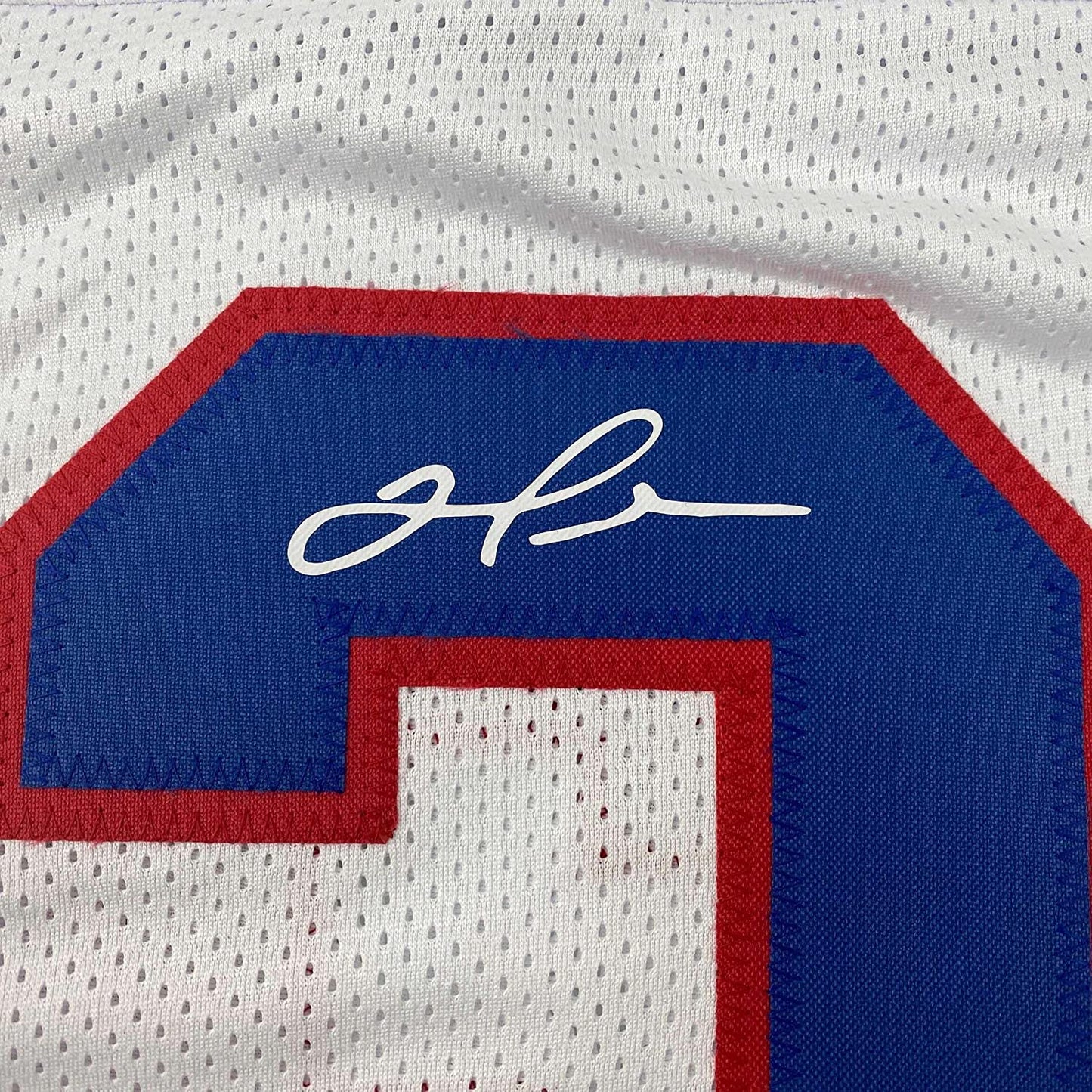 Framed Facsimile Autographed Damar Hamlin 35x39 Buffalo White Reprint Laser Auto Football Jersey
