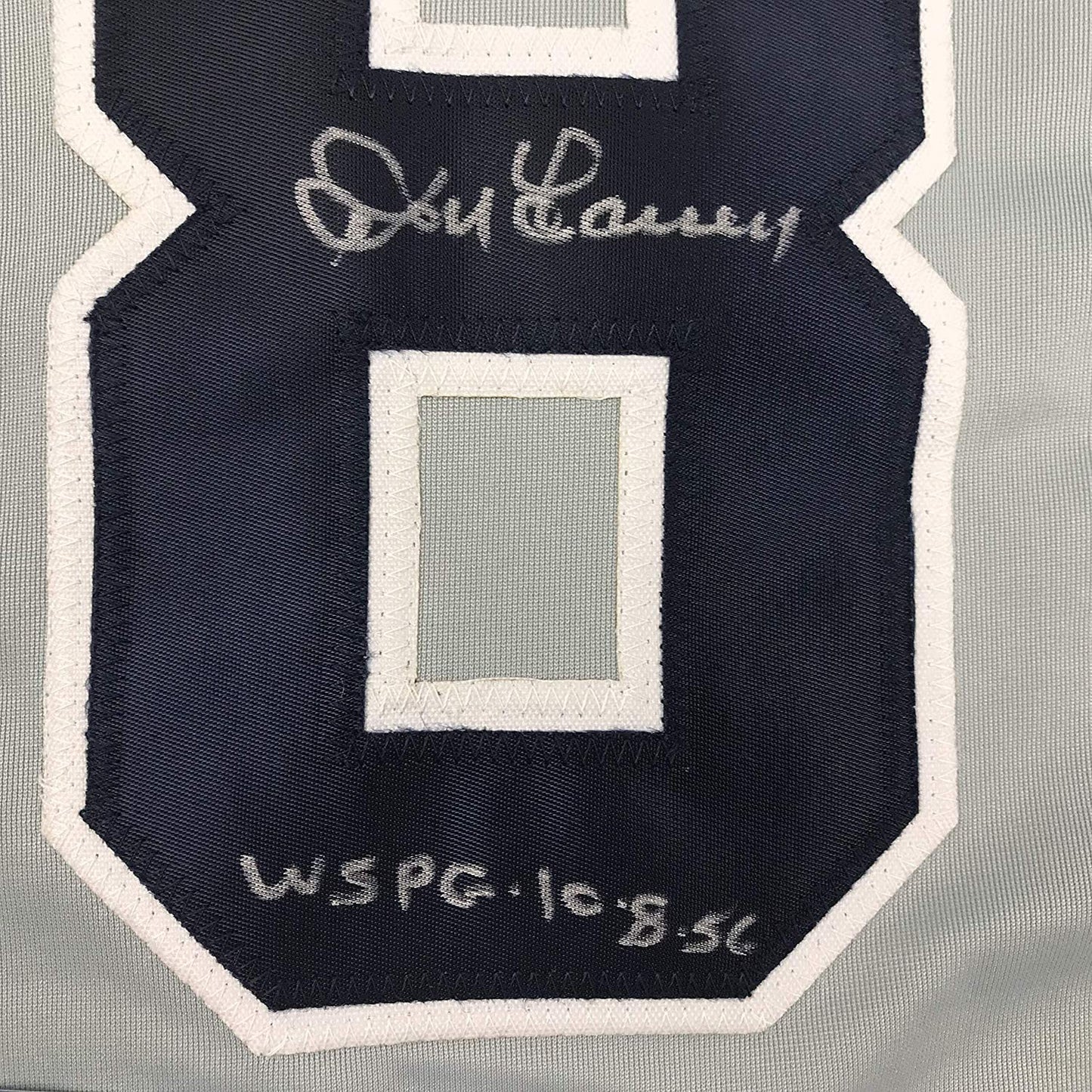 Framed Autographed/Signed Don Larsen Inscribed 33x42 New York Grey Baseball Jersey Beckett BAS COA