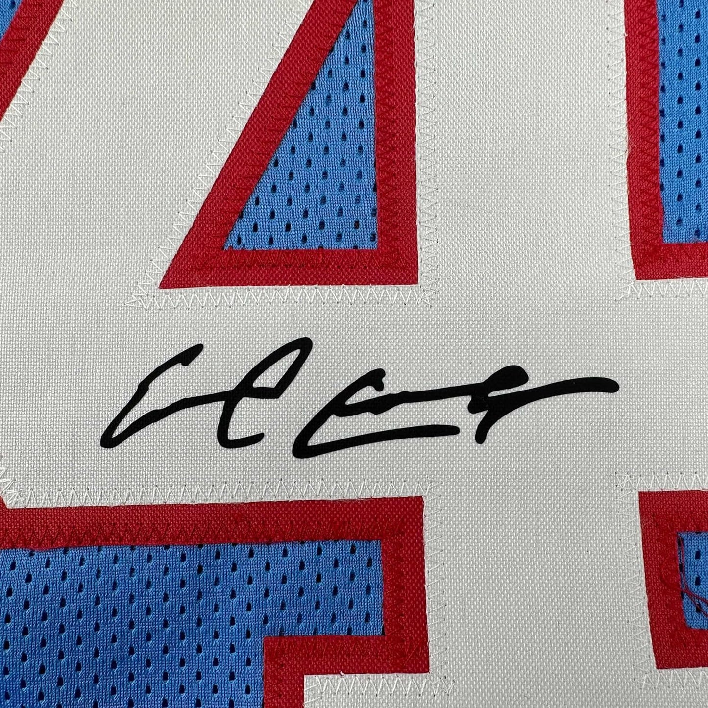 Framed Facsimile Autographed Earl Campbell 35x39 Houston Blue Reprint Laser Auto Football Jersey