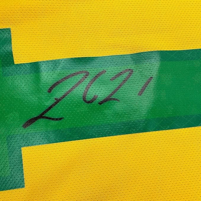 Framed Autographed/Signed Rodrygo Silva de Goes 35x39 Brazil Yellow Soccer World Cup Jersey Beckett BAS COA
