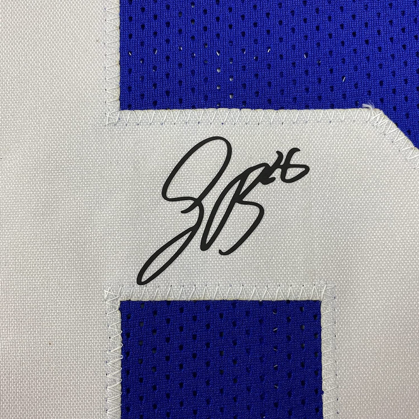 Framed Facsimile Autographed Saquon Barkley 35x39 New York Blue Reprint Laser Auto Football Jersey