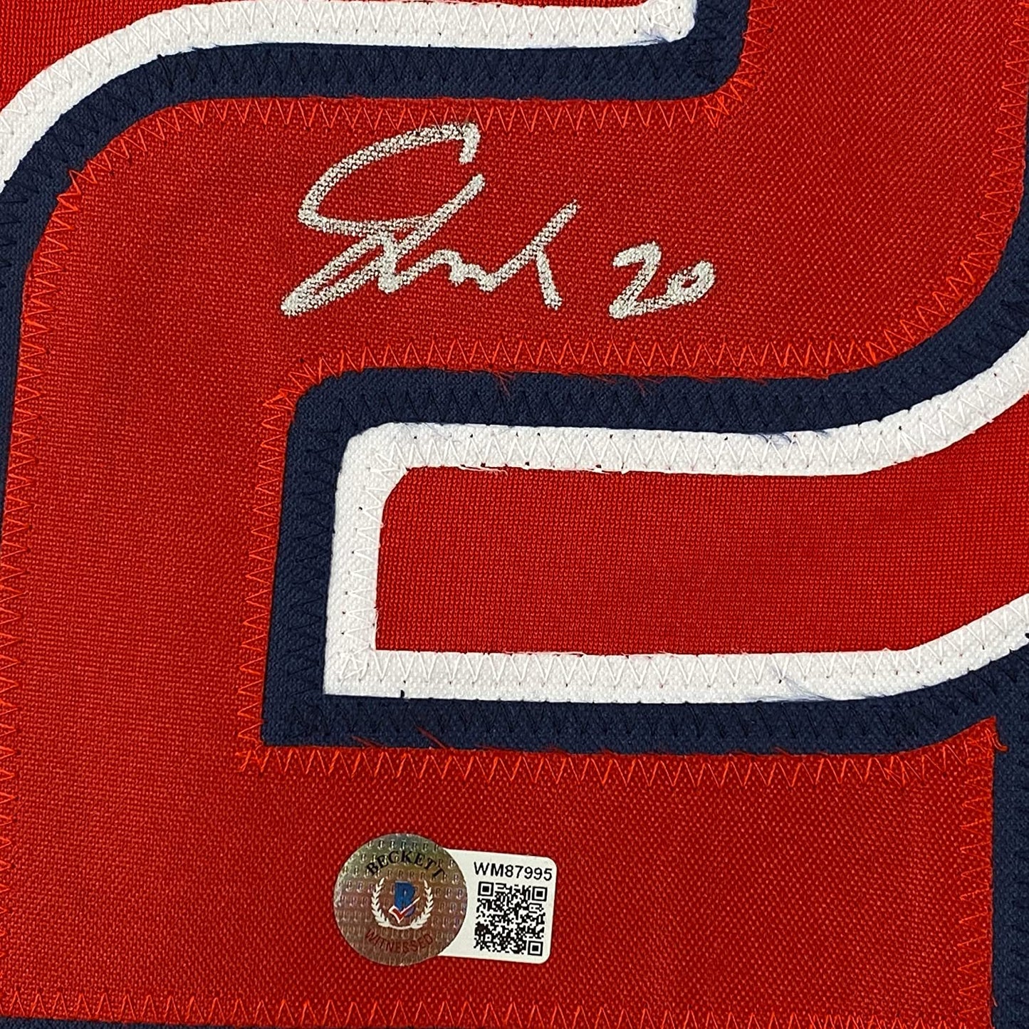 Framed Autographed/Signed Jared Walsh 35x39 Los Angeles Red Baseball Jersey Beckett BAS COA