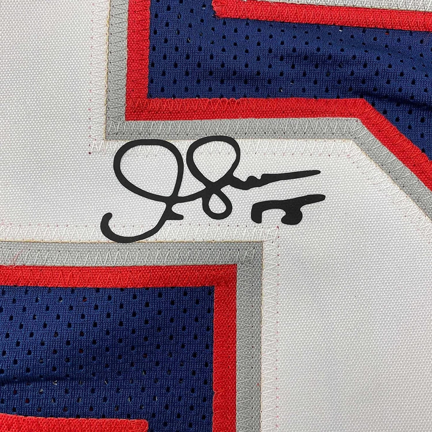 Framed Facsimile Autographed Junior Seau 35x39 New England Blue Reprint Laser Auto Football Jersey