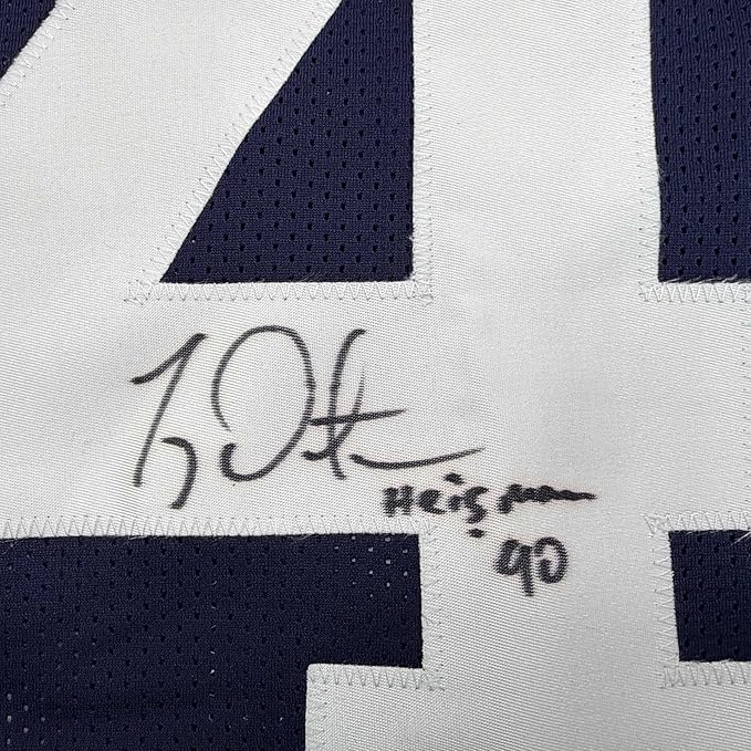 Framed Autographed/Signed Ty Detmer 35x39 Heisman 90 Brigham Young BYU Blue College Football Jersey JSA COA