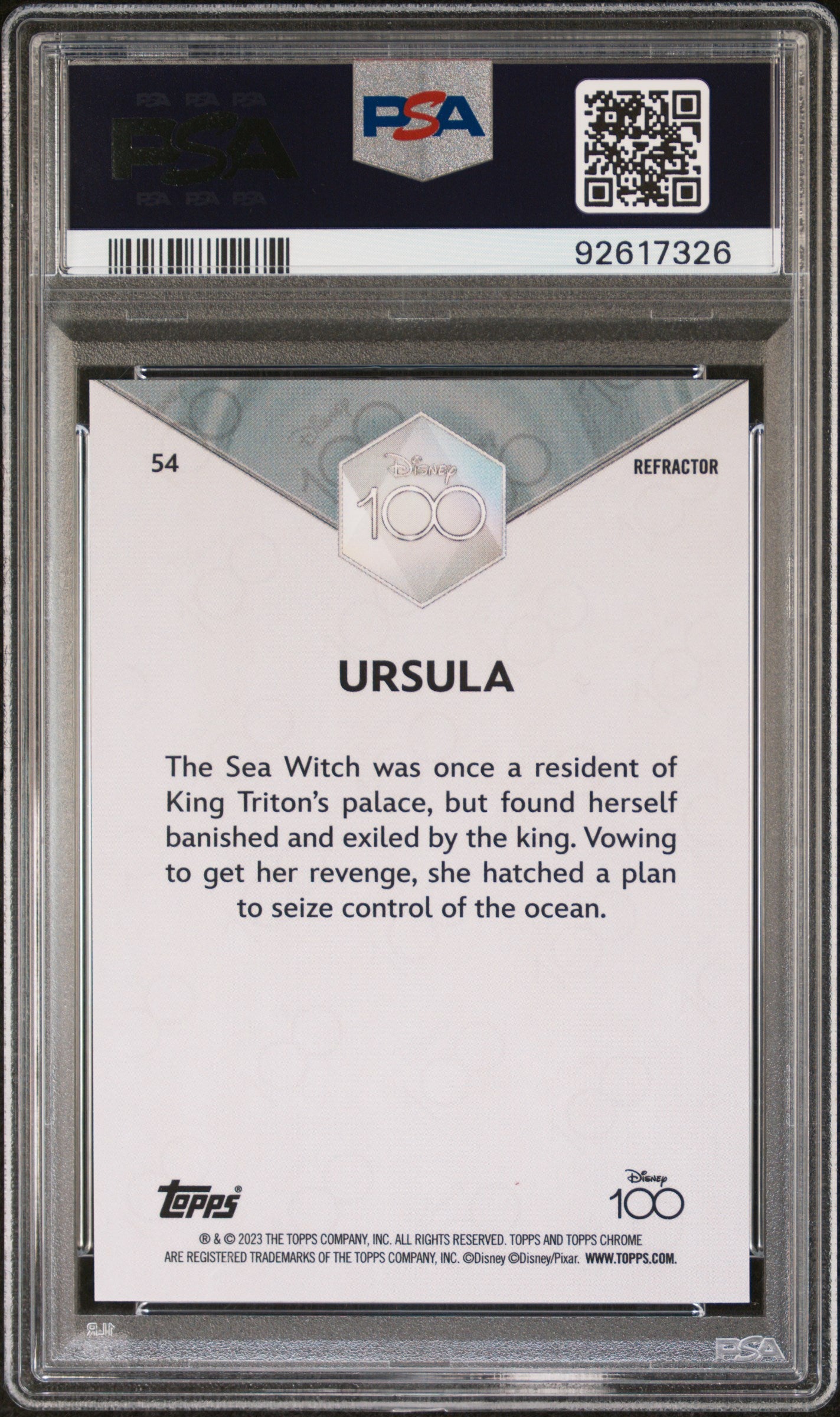 Graded 2023 Topps Chrome Disney 100 Ursula #54 Refractor The Little Mermaid Trading Card PSA 10 Gem Mint