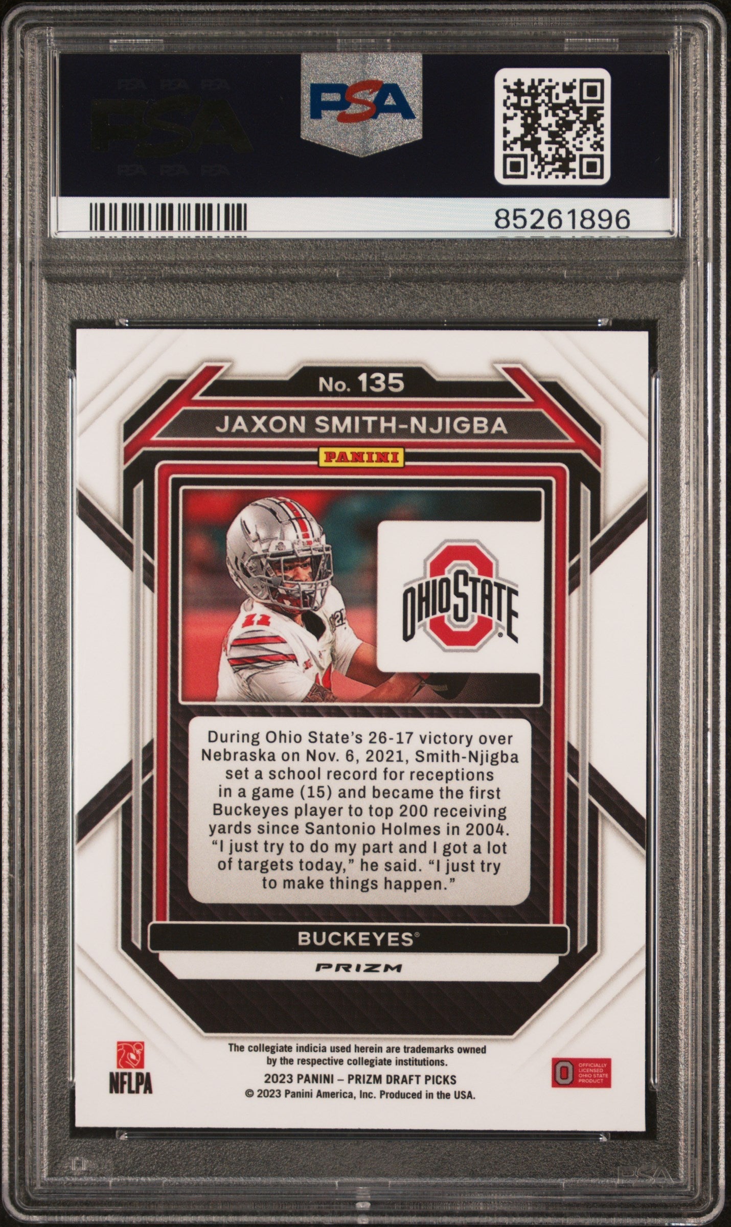 Graded 2023 Panini Prizm Draft Picks Jaxon Smith-Njigba #135 Gold Ice Rookie RC Football Card PSA 10 Gem Mint