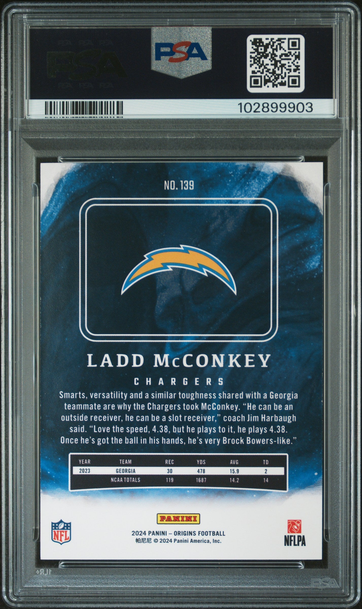 Graded 2024 Panini Origins Ladd McConkey #139 Rookie RC Football Card PSA 10 Gem Mint