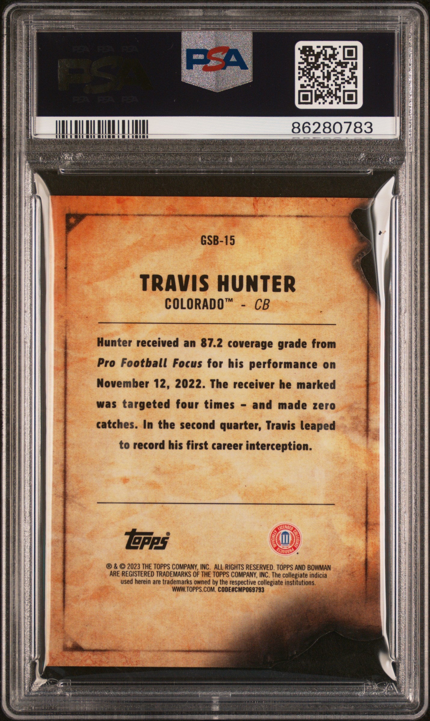 Graded 2023 Topps Bowman U Best Travis Hunter #GSB15 Gunslingers & Bandits Rookie RC Football Card PSA 10 Gem Mint