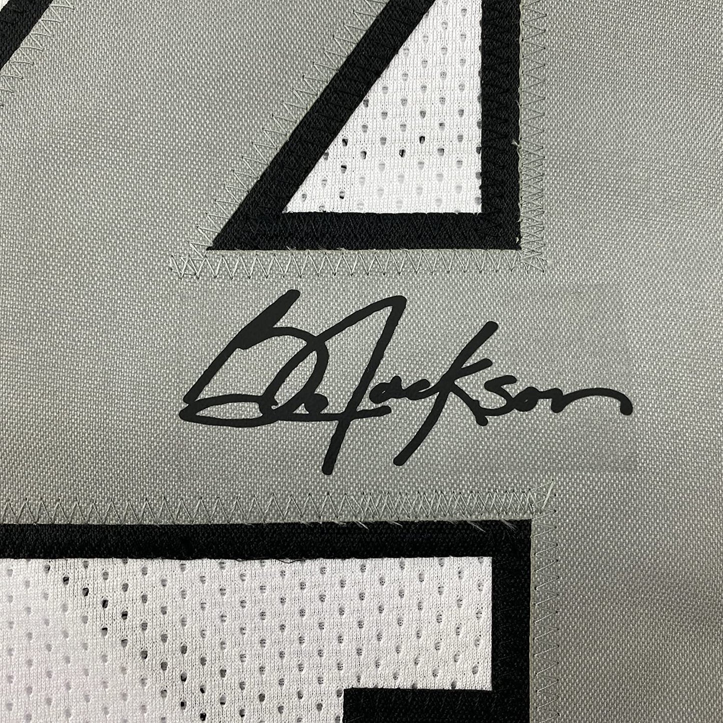 Framed Facsimile Autographed Bo Jackson 35x39 Oakland Las Vegas Color Rush White Reprint Laser Auto Football Jersey Size Men's XL