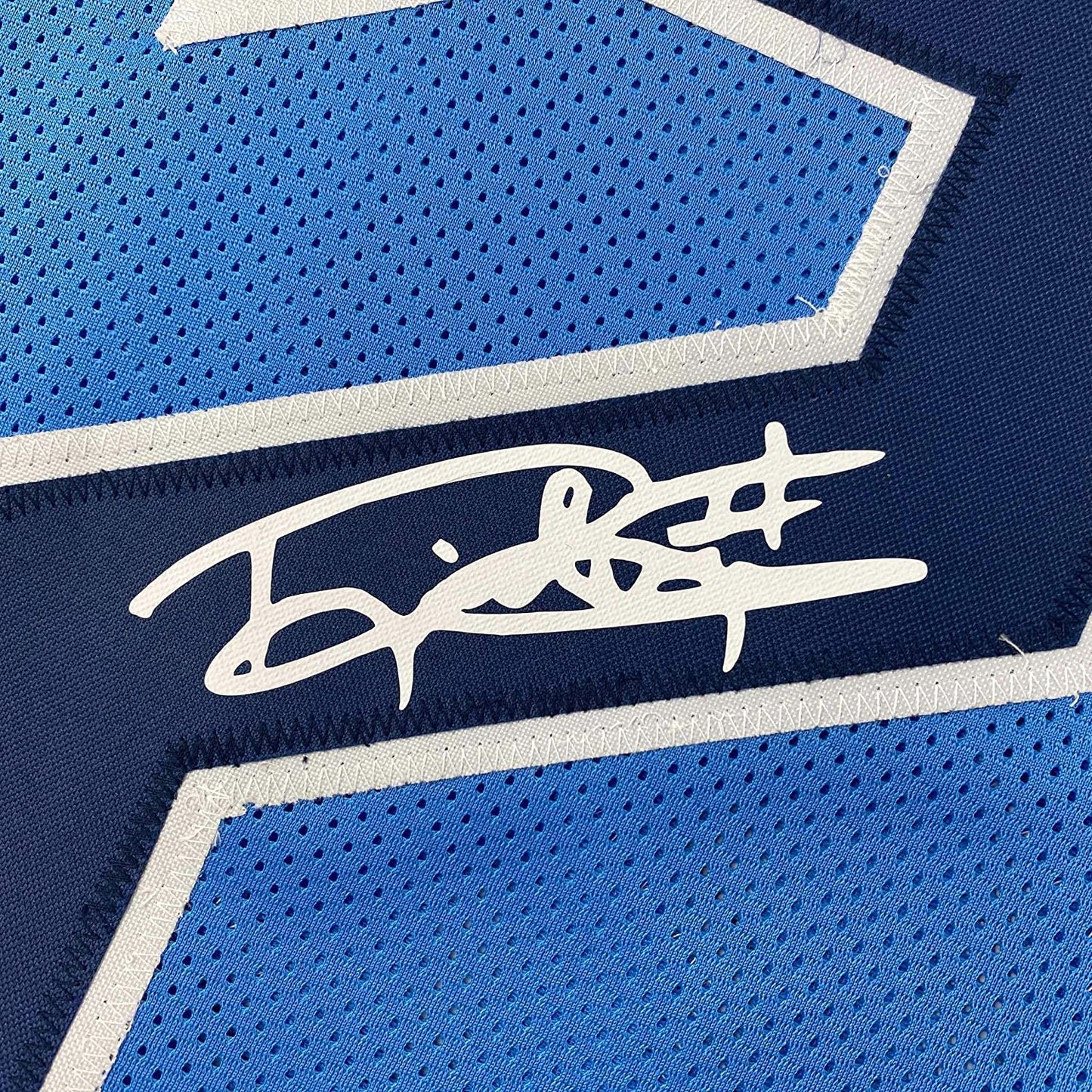 Framed Facsimile Autographed Derrick Henry 35x39 Tennessee Light Blue Reprint Laser Auto Football Jersey