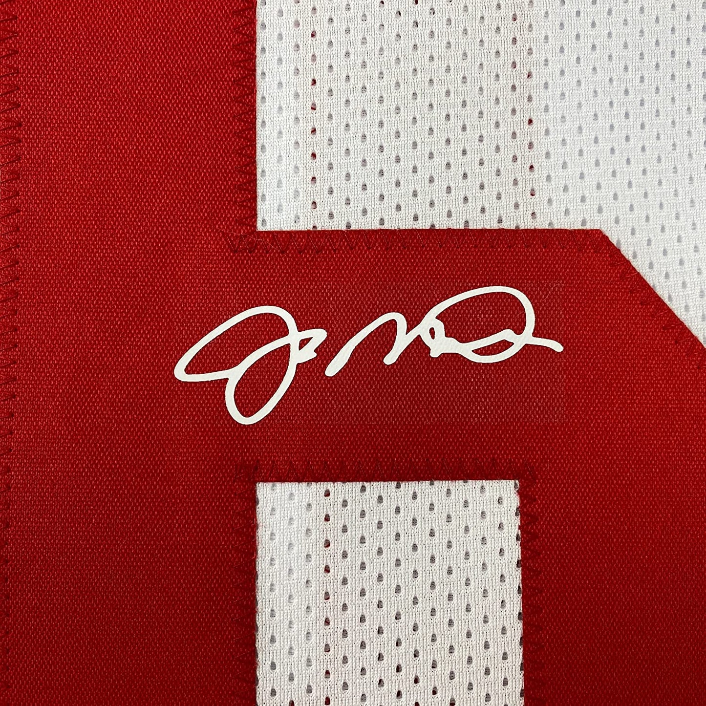 Framed Facsimile Autographed Joe Montana 35x39 San Francisco White Reprint Laser Auto Football Jersey