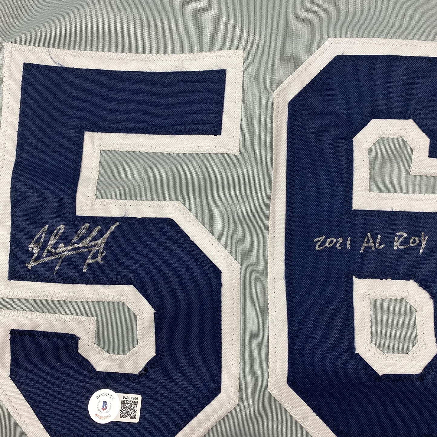 Framed Autographed/Signed Randy Arozarena 35x39 Tampa Bay Grey Baseball Jersey Beckett BAS COA