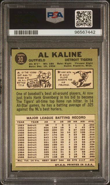 Graded 1967 Topps Al Kaline #30 Baseball Card PSA 6 EX-MT