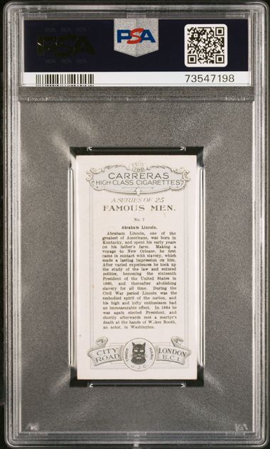 Graded 1927 Carreras Ltd. Famous Men Abraham Lincoln #7 Baseball Tobacco Card PSA 6 EX-MT
