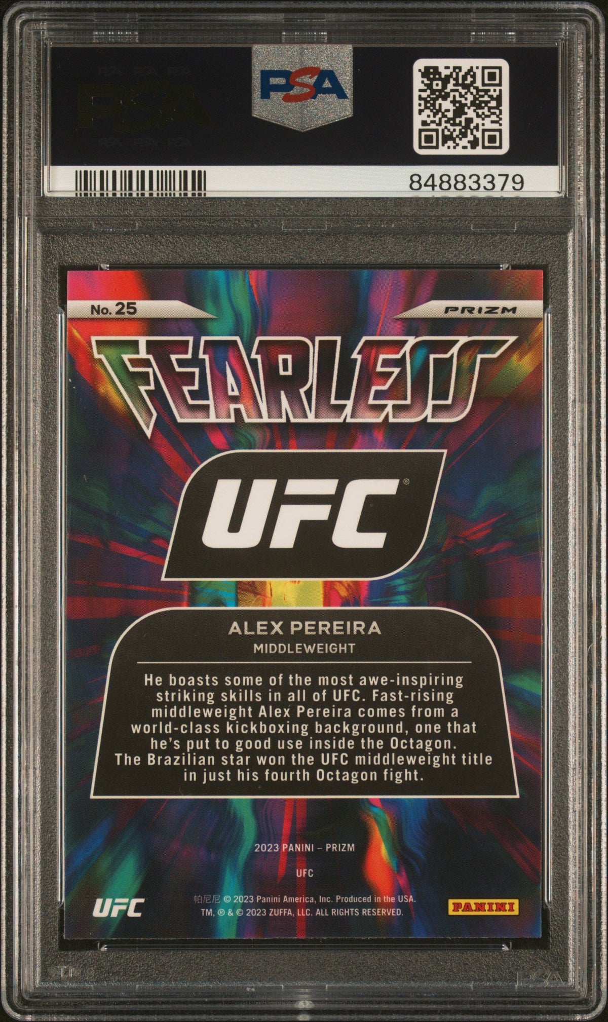 Graded 2023 Panini Prizm UFC Alex Pereira #25 Fearless Green Prizm Rookie RC UFC MMA Card PSA 10 Gem Mint