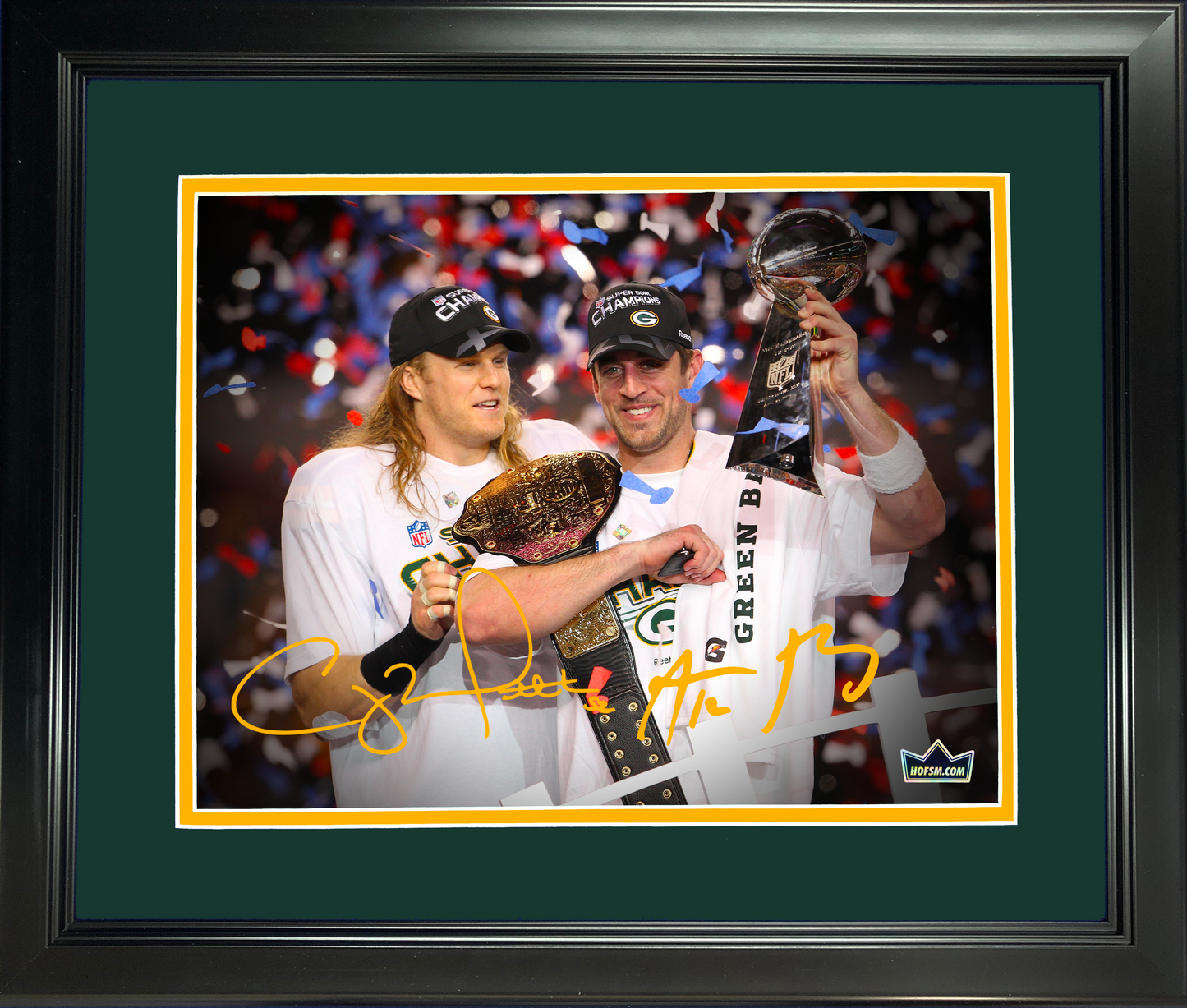 Framed Aaron Rodgers & Clay Matthews Super Bowl XLV Green Bay Packers Dual Facsimile Laser Engraved Signature Auto 11"x14"Football Photo HOFSM Holo