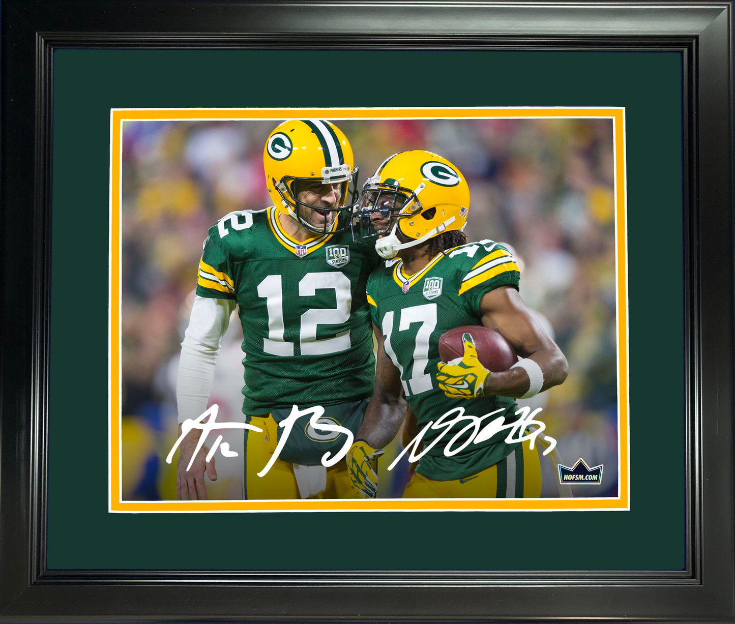 Framed Aaron Rodgers & Davante Adams Green Bay Packers Dual Facsimile Laser Engraved Signature Auto 11"x14"Football Photo HOFSM Holo