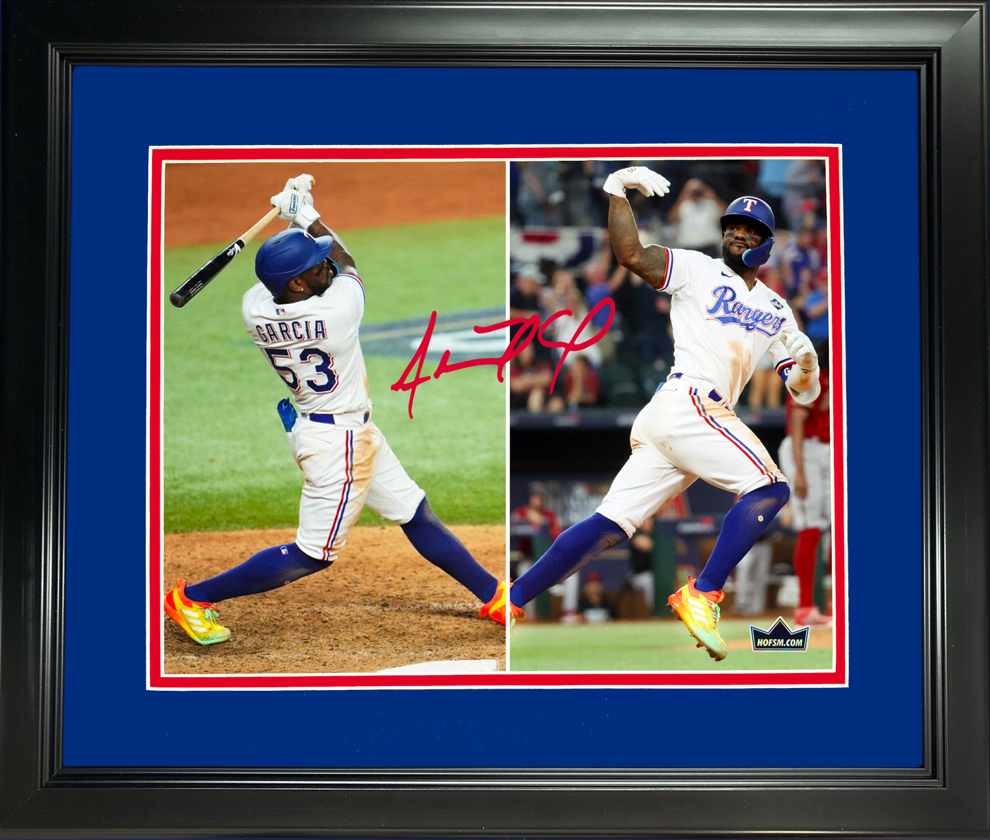 Framed Adolis Garcia 2023 World Series Game 1 Walk-Off Home Run Facsimile Laser Engraved Signature Auto 11"x14"Baseball Photo HOFSM Holo