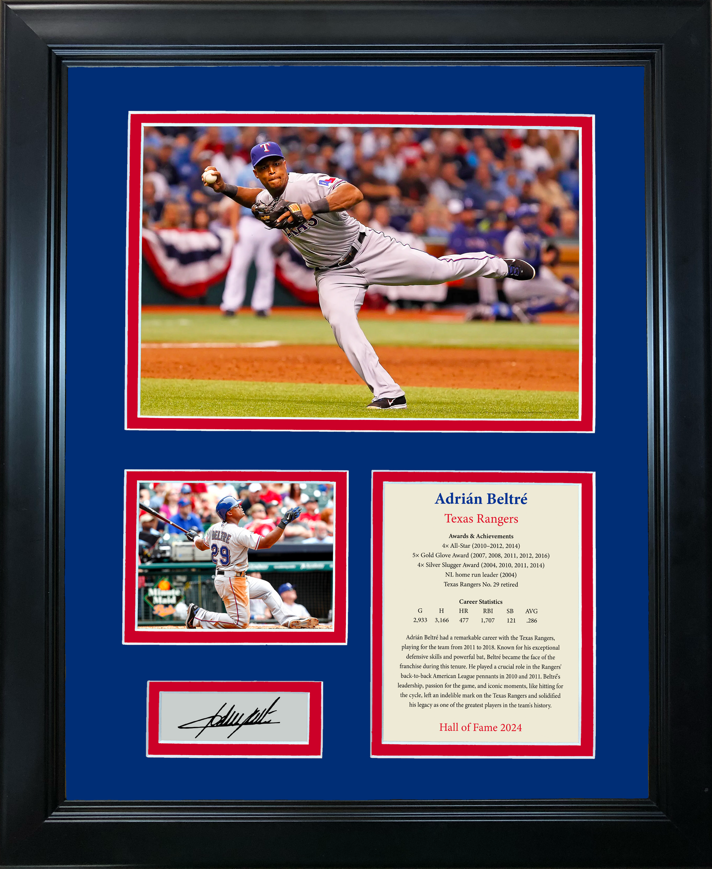 Framed Adrian Beltre Hall of Fame Facsimile Laser Engraved Signature Auto Texas Rangers Baseball 11"x14"Photo Sig Collage