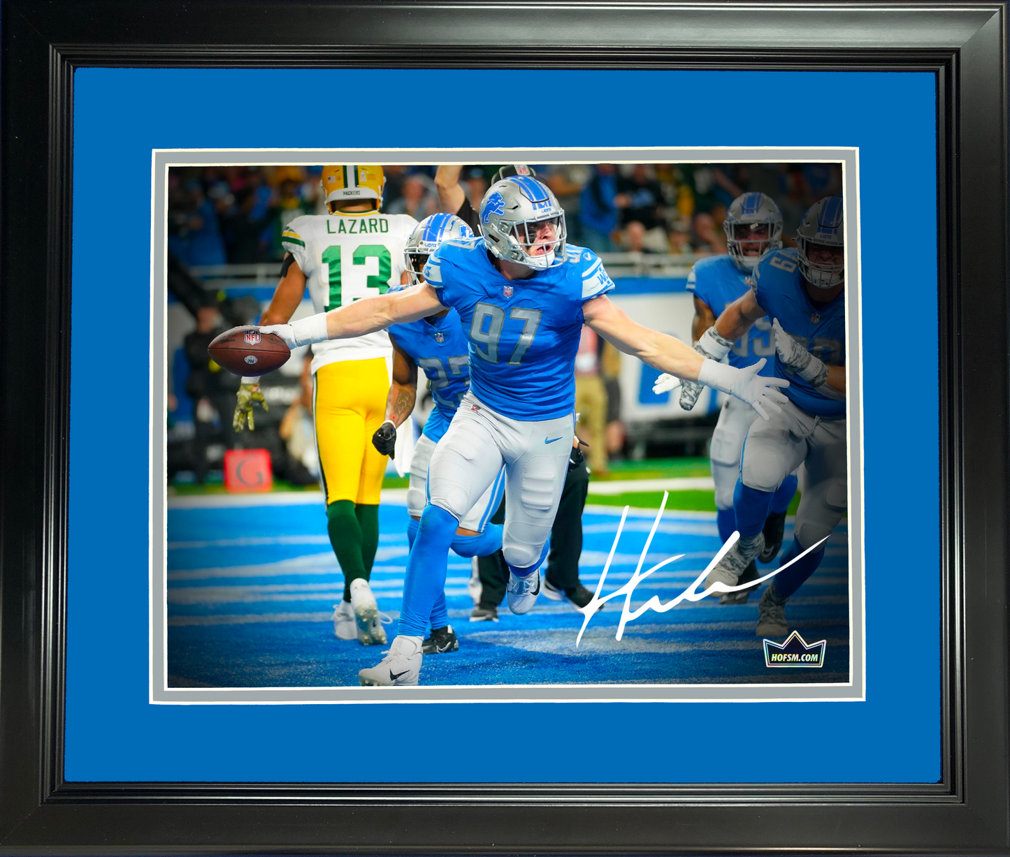 Framed Aidan Hutchinson Detroit Lions Facsimile Laser Engraved Signature Auto 11"x14"Football Photo HOFSM Holo