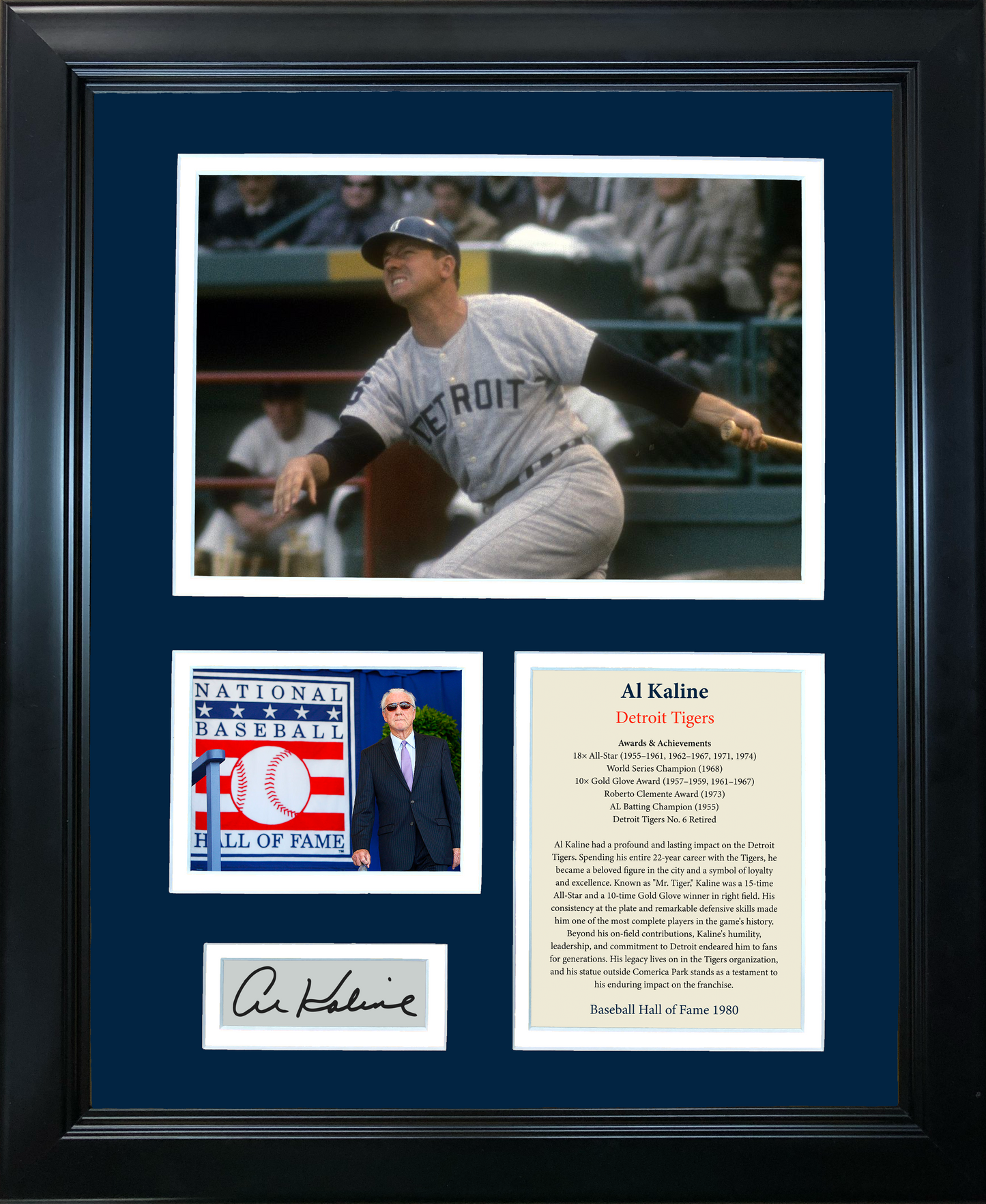 Framed Al Kaline Hall of Fame Facsimile Laser Engraved Signature Auto Detroit Tigers Baseball 11"x14"Photo Sig Collage