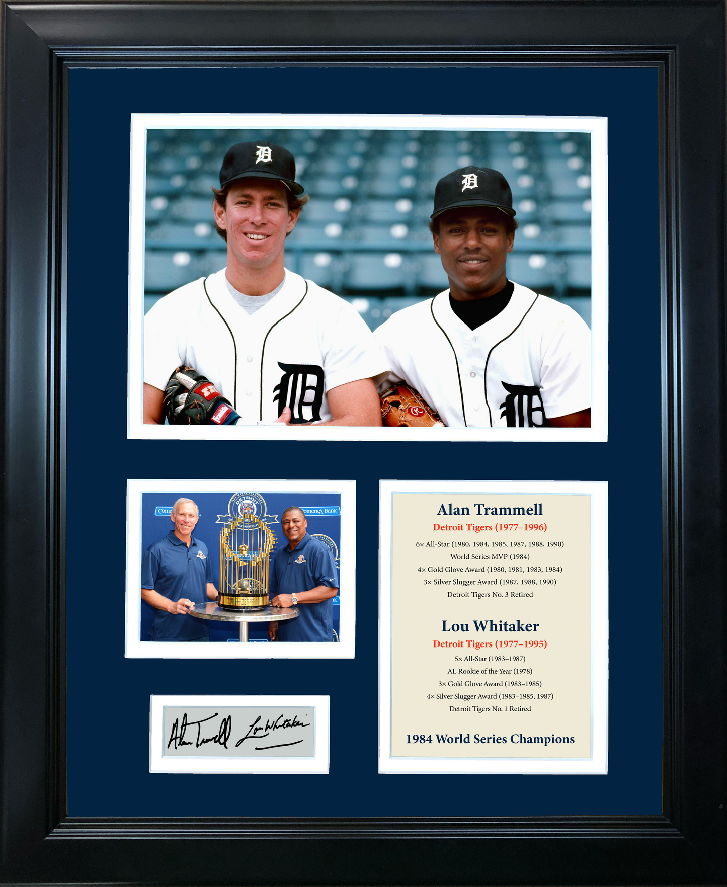 Framed Alan Trammell & Lou Whitaker Facsimile Laser Engraved Signature Auto Detroit Tigers Baseball 11"x14"Photo Sig Collage