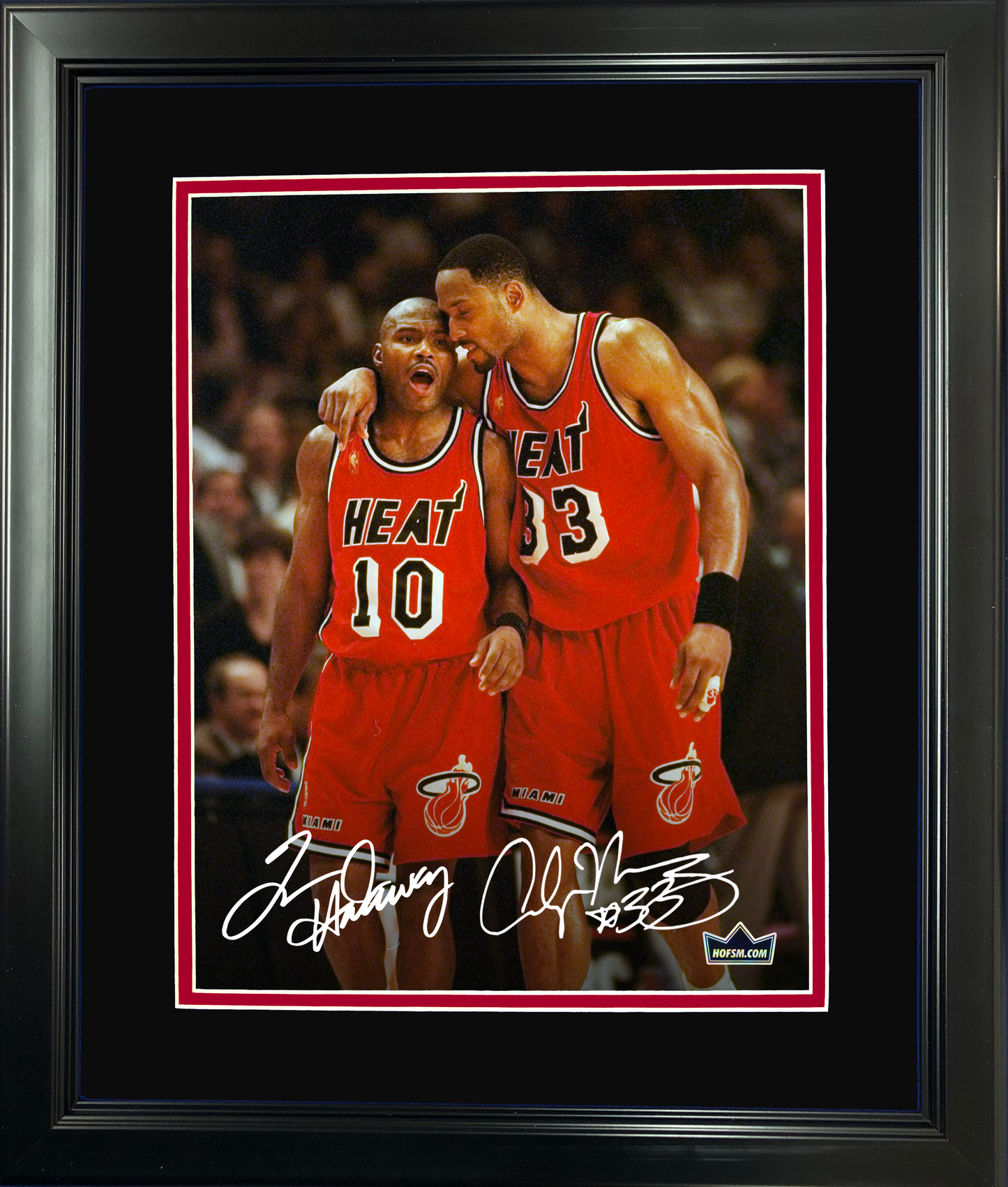 Framed Alonzo Mourning & Tim Hardaway Dual Facsimile Laser Engraved Signature Auto 11"x14"Basketball Photo HOFSM Holo