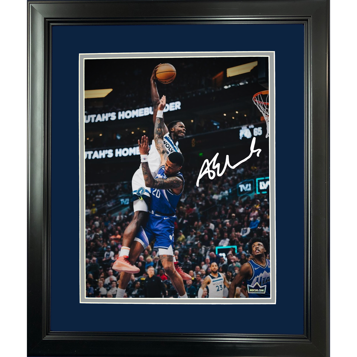 Framed Anthony Edwards Dunk on John Collins Minnesota Timberwolves Facsimile Laser Engraved Signature Auto 11"x14" Basketball Photo HOFSM Holo