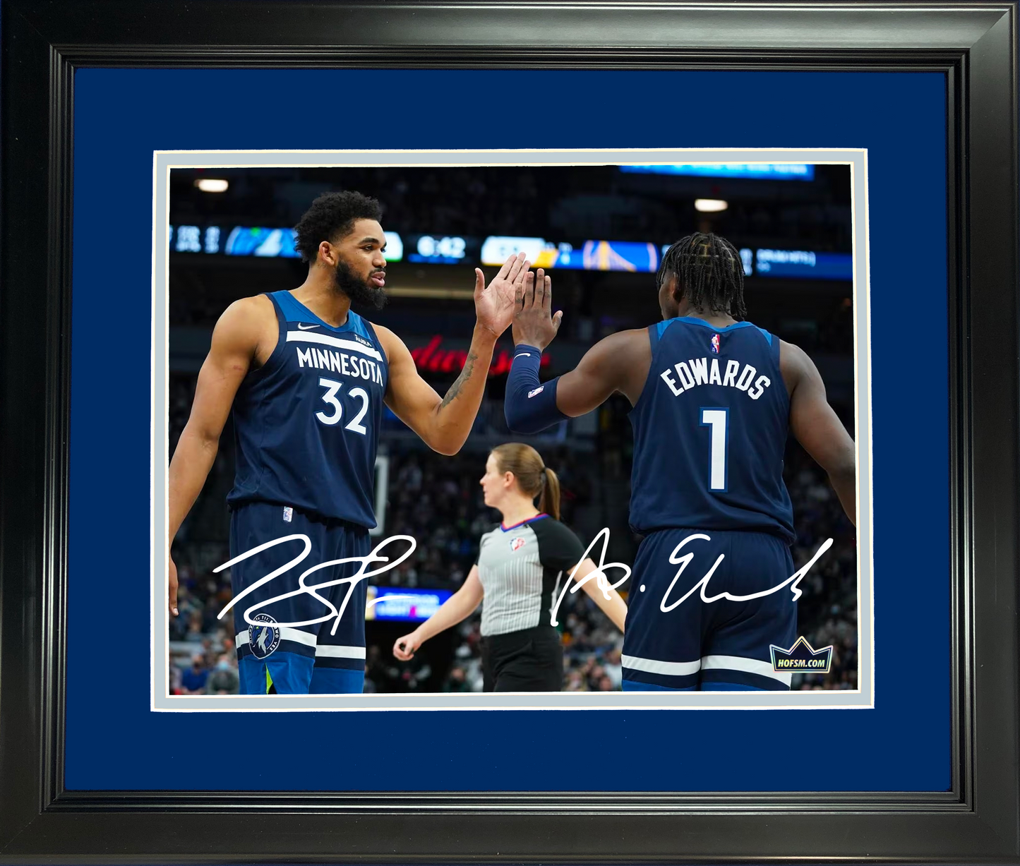 Framed Anthony Edwards & Karl-Anthony Towns Dual Facsimile Laser Engraved Signature Auto 11"x14"Basketball Photo HOFSM Holo