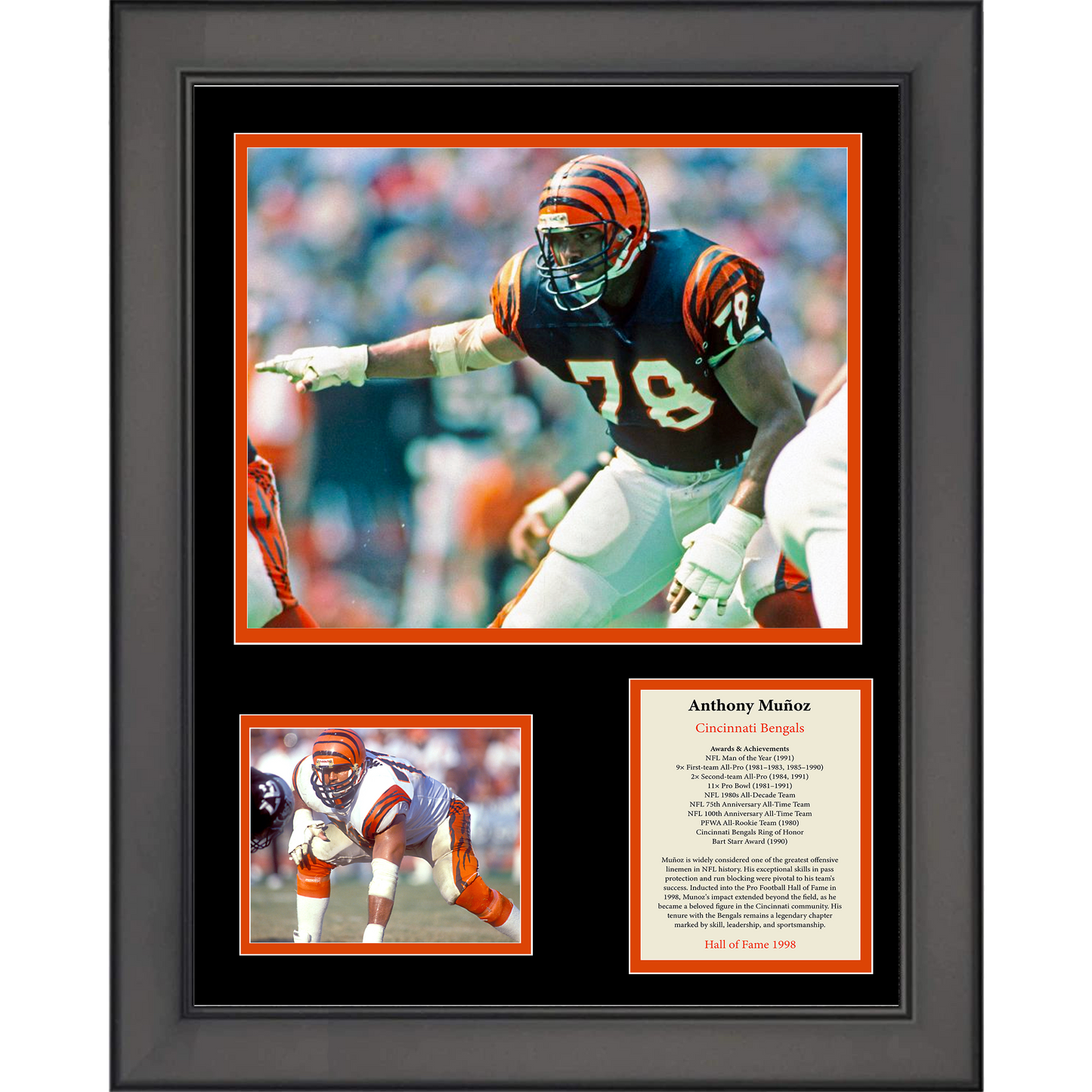 Framed Anthony Munoz Hall of Fame Cincinnati Bengals 11"x14" Football Three Photo Collage