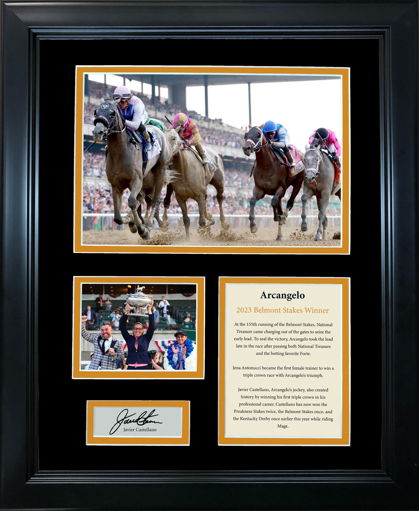 Framed Arcangelo 2023 Belmont Stakes Winner Javier Castellano Facsimile Laser Engraved Signature Auto 11"x14"Horse Racing Photo Sig Collage
