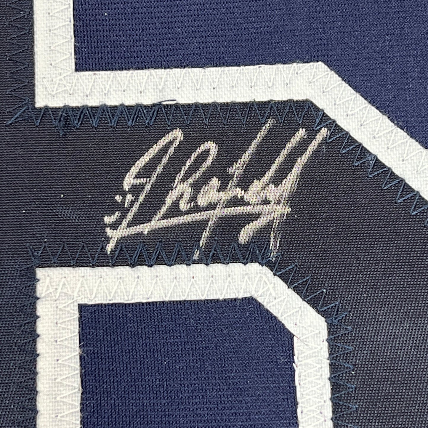 Framed Autographed/Signed Randy Arozarena 35x39 Tampa Bay Dark Blue Baseball Jersey JSA COA