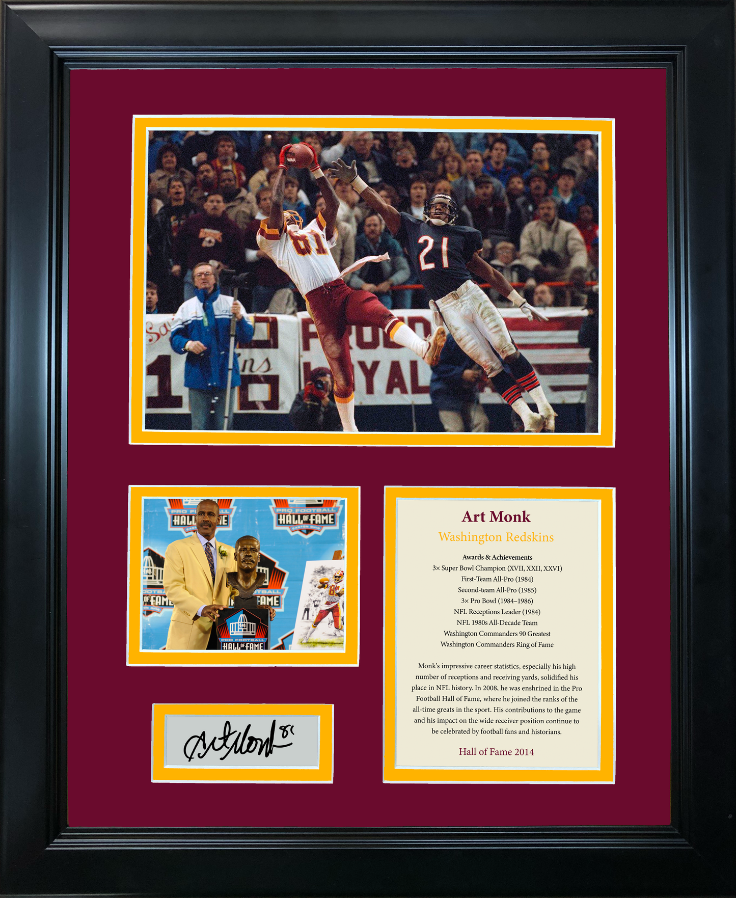 Framed Art Monk Hall of Fame Facsimile Laser Engraved Signature Auto Washington Football 11"x14"Photo Sig Collage