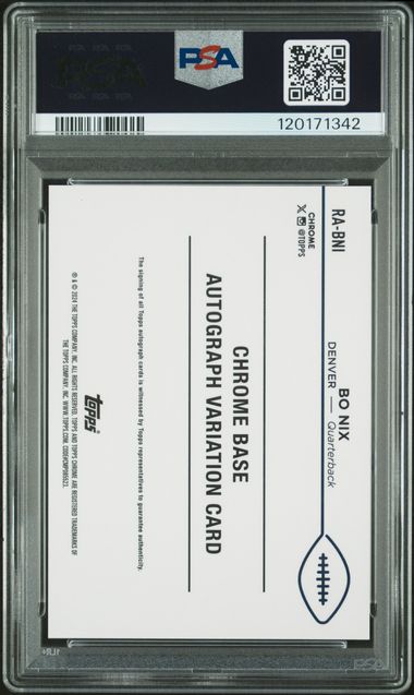 Graded 2024 Topps Chrome Bo Nix #RABNI /199 Aqua Geometric Rookie Auto Rookie RC Football Card PSA 10 Gem Mint