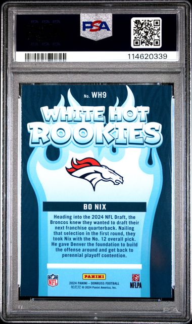 Graded 2024 Panini Donruss Bo Nix #WH9 White Hot Rookies Rookie RC Football Card PSA 10 Gem Mint