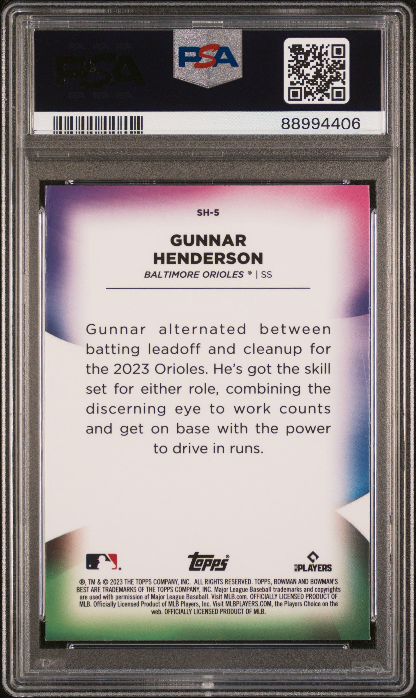 Graded 2023 Topps Bowmans Best Gunnar Henderson #SH5 Shellacked Rookie RC Baseball Card PSA 9 Mint