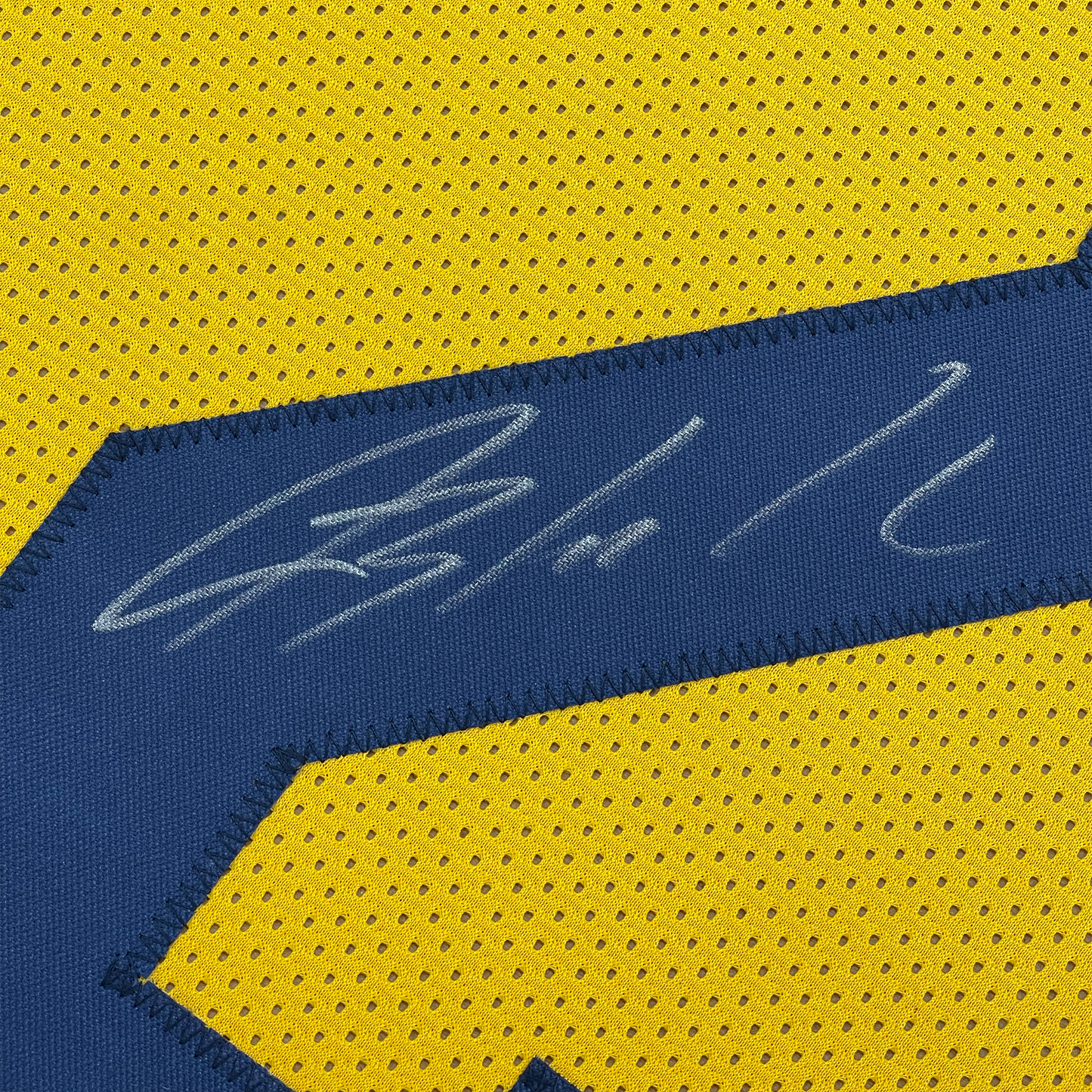 Framed Autographed/Signed Blake Corum 35x39 Michigan Yellow College Football Jersey Beckett BAS COA
