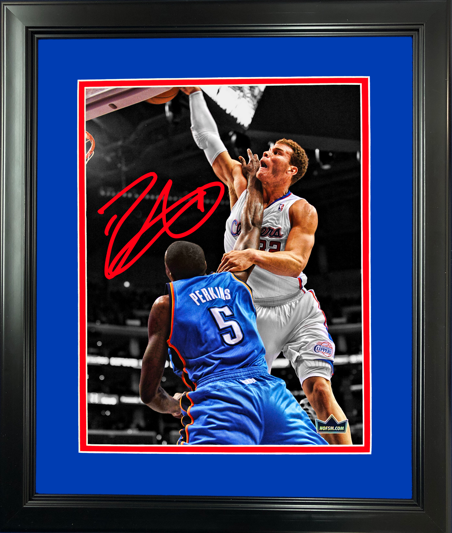 Framed Blake Griffin Dunk on Kendrick Perkins Los Angeles Clippers Facsimile Laser Engraved Signature Auto 11"x14" Basketball Photo HOFSM Holo