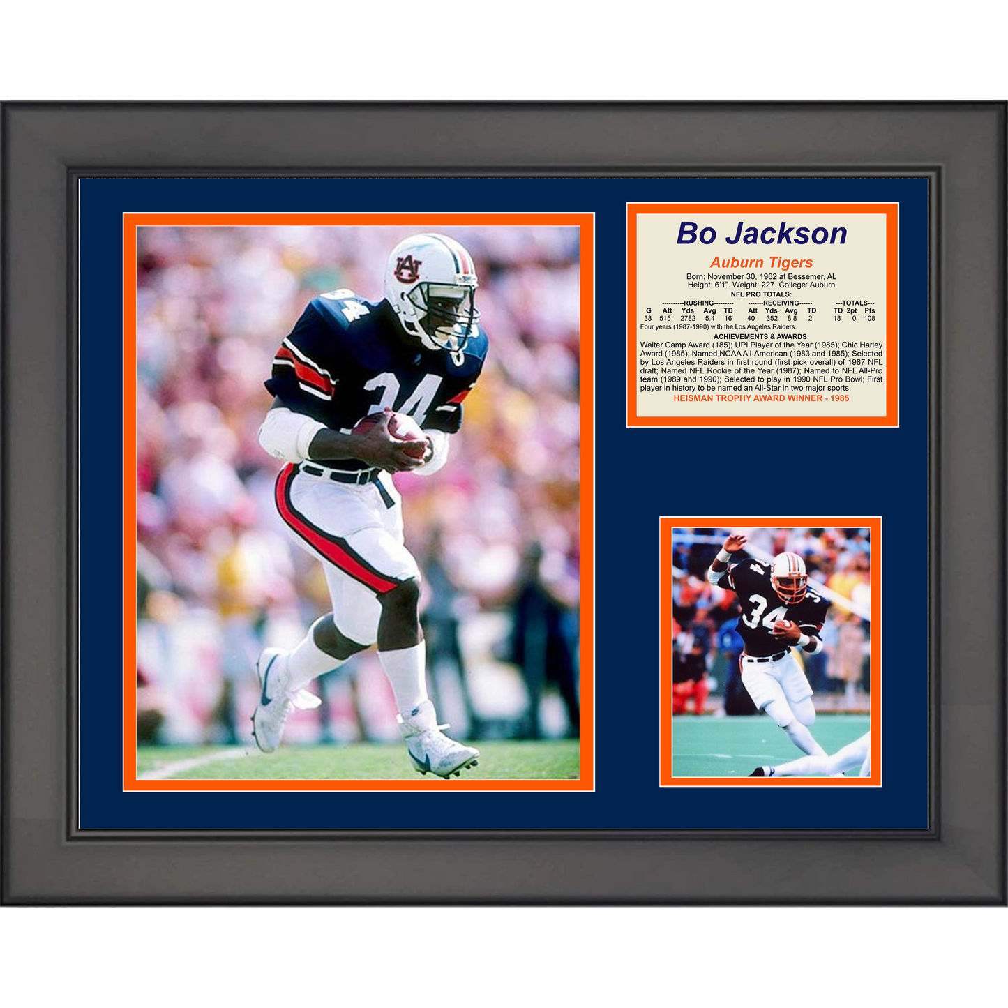 Framed Bo Jackson Auburn Tiger 11"x14" College Football Three Photo Collage