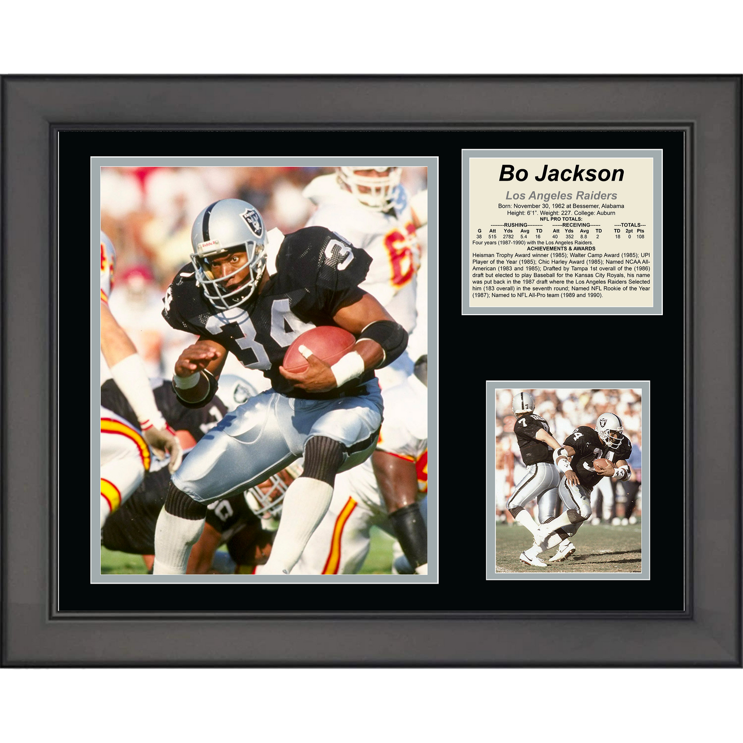 Framed Bo Jackson Oakland Las Vegas Raiders 11"x14" Football Three Photo Collage