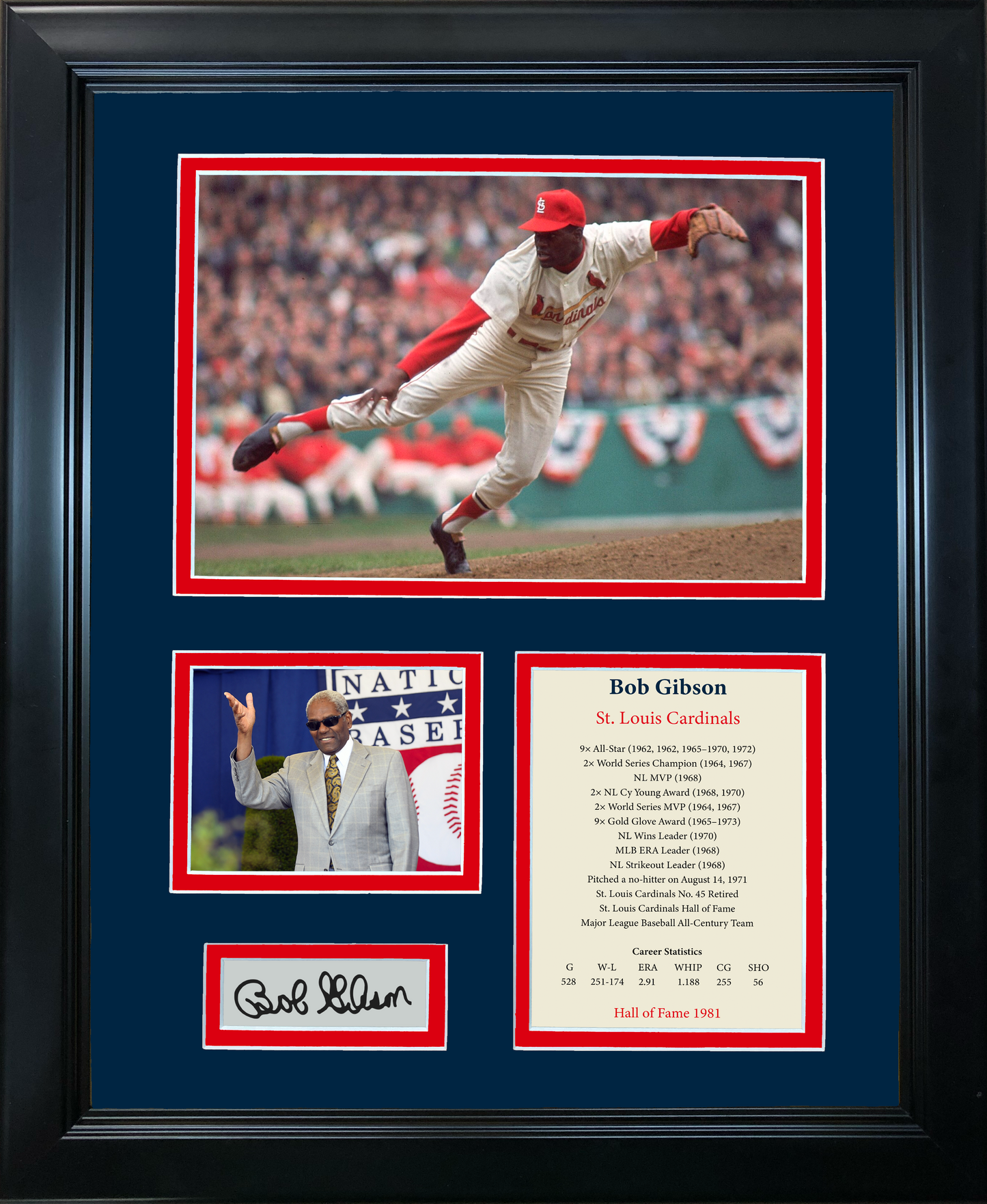 Framed Bob Gibson Hall of Fame Facsimile Laser Engraved Signature Auto Baseball 11"x14" Photo Sig Collage
