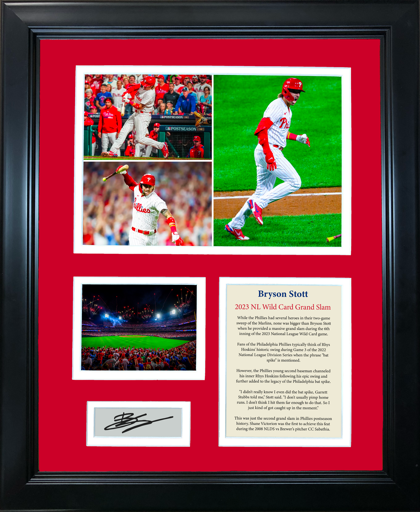 Framed Bryson Stott 2023 Wild Card Grand Slam Facsimile Laser Engraved Signature Auto Philadelphia Phillies 11"x14" Baseball Photo Sig Collage