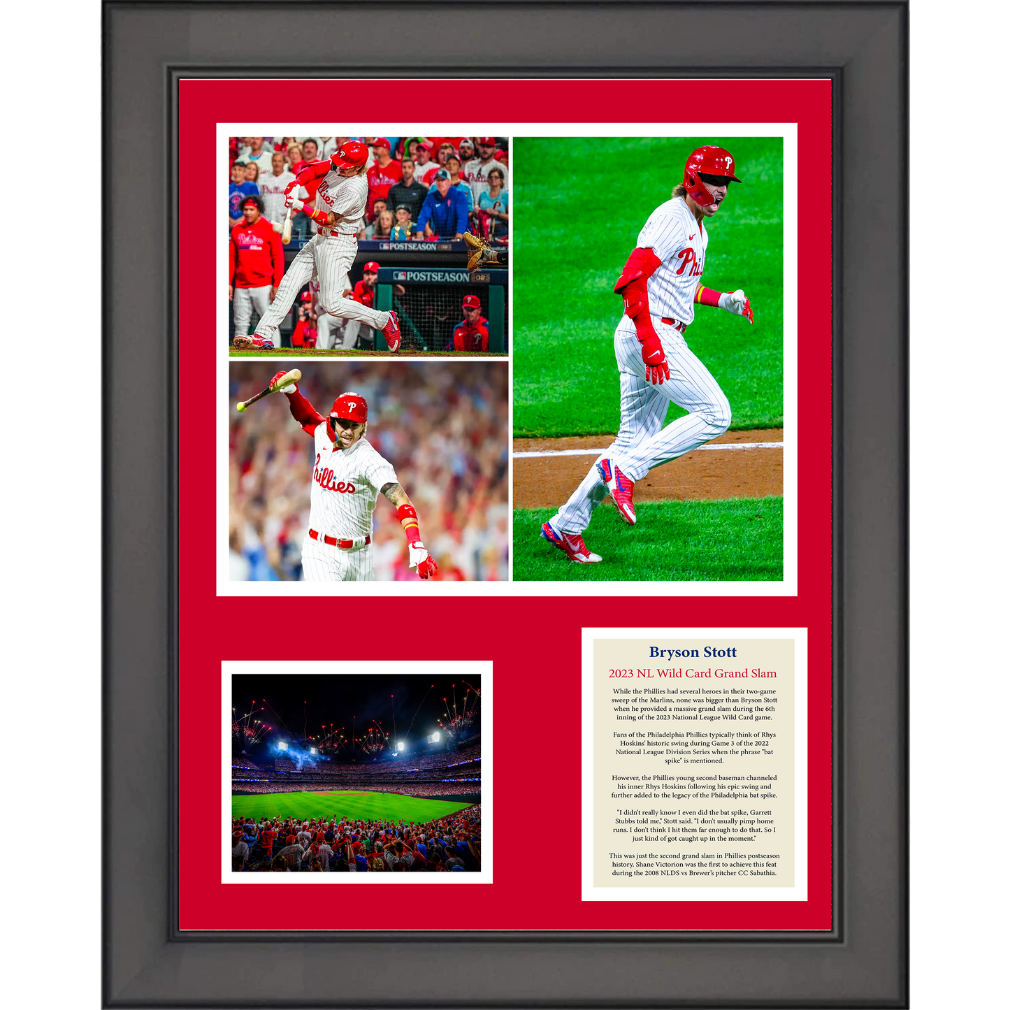 Framed Bryson Stott 2023 Wild Card Grand Slam Philadelphia Phillies 11"x14"Baseball Three Photo Collage