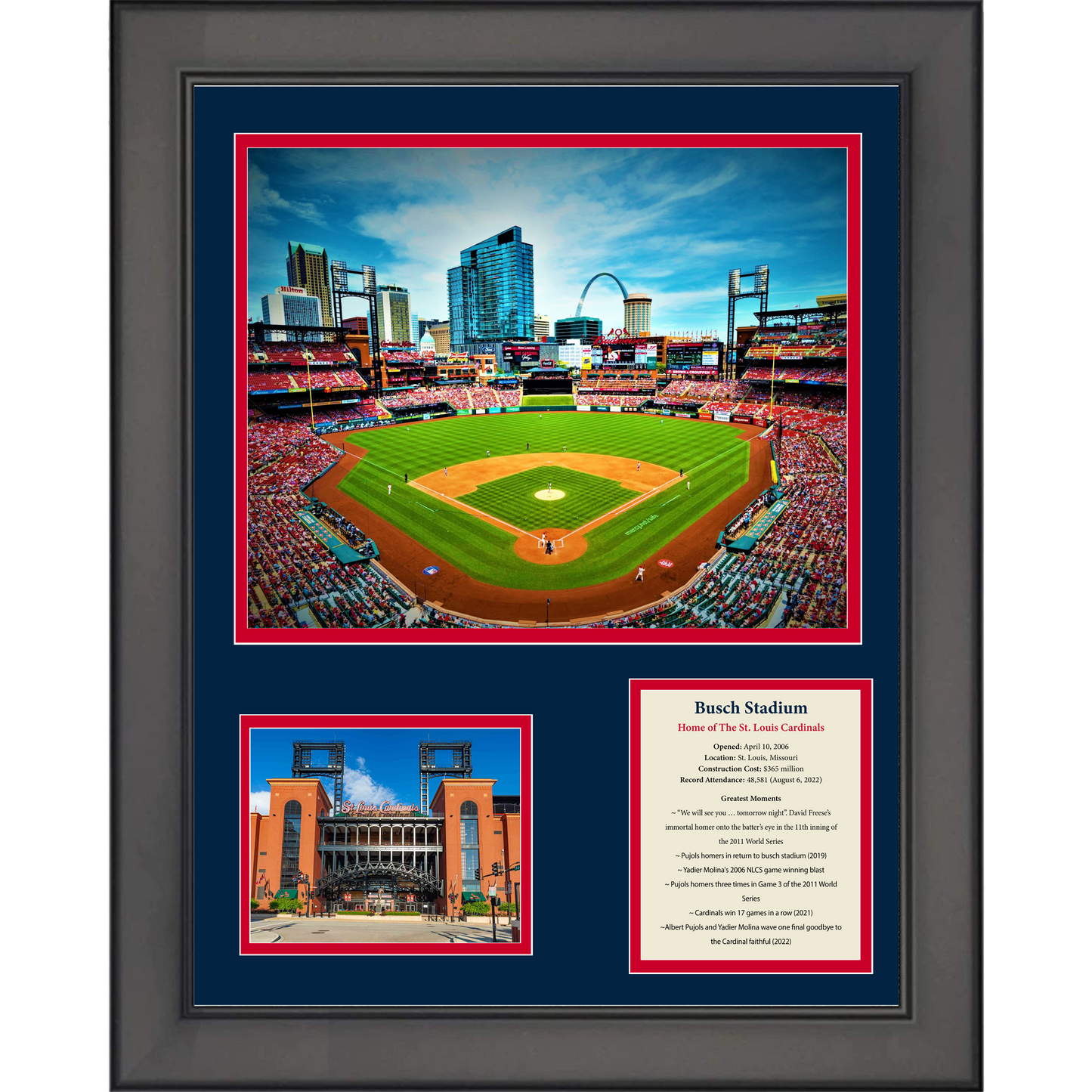 Framed Busch Stadium Greatest Moments Baseball 11"x14" Three Photo Collage