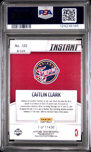 Graded 2024 Panini Instant WNBA Caitlin Clark #195 Rookie RC Basketball Card PSA 10 Gem Mint